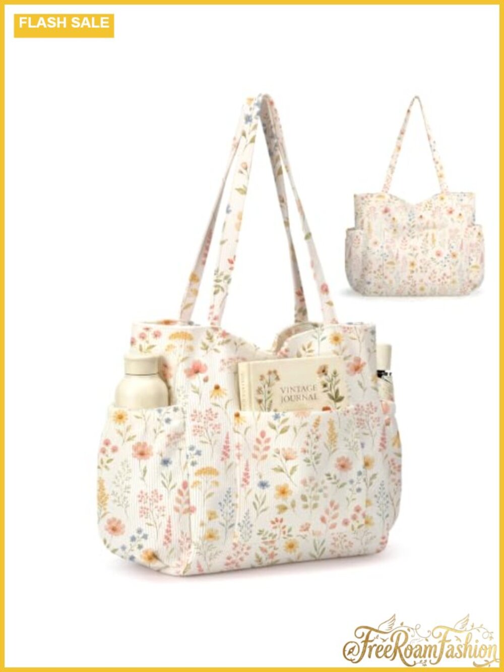 Corduroy Tote Bag Women Large Capacity 6 Pockets Crossbody Shoulder Handbag